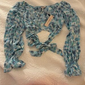 BCBGeneration Blue Tie-Dye Off-Shoulder tie top